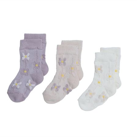 HelloBaby Kız Bebek 3lü Soket Çorap Çiçek Baskılı