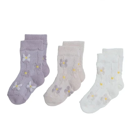 HelloBaby Kız Bebek 3lü Soket Çorap Çiçek Baskılı