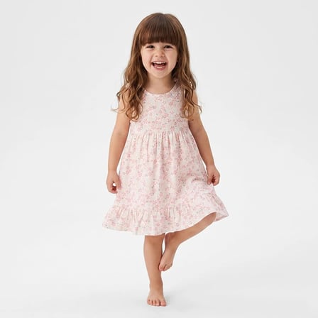 HelloBaby Kız Bebek Elbise Çiçek Baskılı Bisiklet Yaka İp Askılı