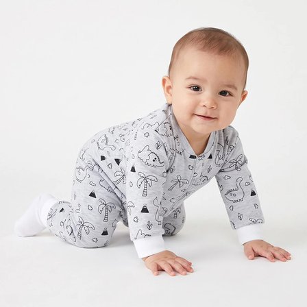 HelloBaby Erkek Bebek Uyku Tulumu Dinozor Baskılı Fermuarlı Bisiklet Yaka Uzun Kol Ribanalı