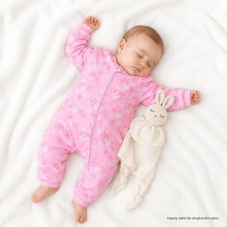 HelloBaby Kız Bebek Uyku Tulumu Kalp Baskılı Fermuarlı Bisiklet Yaka Uzun Kol Ribanalı