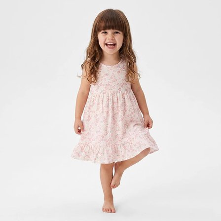 HelloBaby Kız Bebek Elbise Çiçek Baskılı Bisiklet Yaka İp Askılı