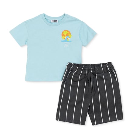 HelloBaby Erkek Bebek Tişört-Şort Palmiye Baskılı Bağcıklı Bisiklet Yaka Short Sleeve Reçme