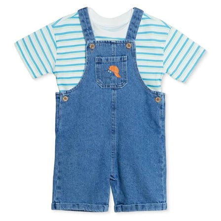 HelloBaby Erkek Bebek Şort Salopet-Tshirt Dinozor Baskılı Düğmeli Bisiklet Yaka Kısa Kol Duble