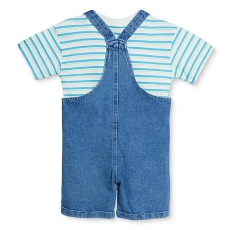 HelloBaby Erkek Bebek Şort Salopet-Tshirt Dinozor Baskılı Düğmeli Bisiklet Yaka Kısa Kol Duble