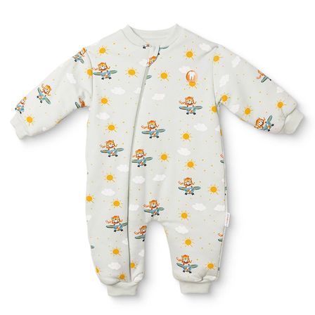 Little Plane Erkek Bebek Uyku Tulumu Hayvan Baskılı Fermuarlı Bisiklet Yaka Long Sleeve Patiksiz