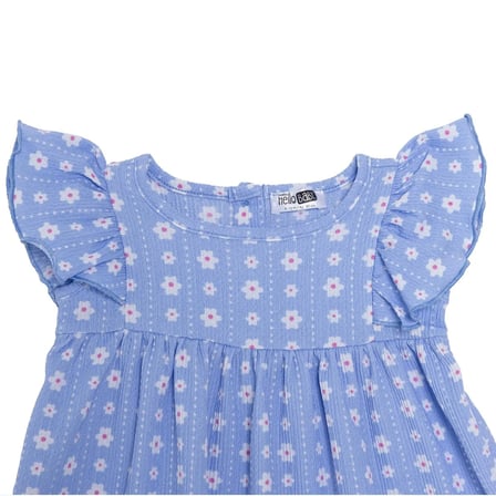 HelloBaby Kız Bebek Elbise Çiçek Baskılı Düğmeli Modelli Yaka Short Sleeve Reçme