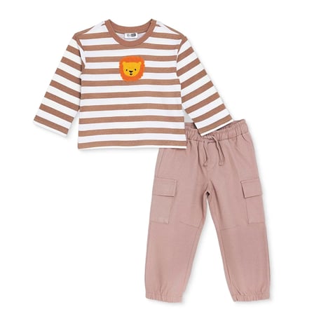 HelloBaby Erkek Bebek Tişört-Pantolon Hayvan Baskılı Bisiklet Yaka Long Sleeve Lastikli