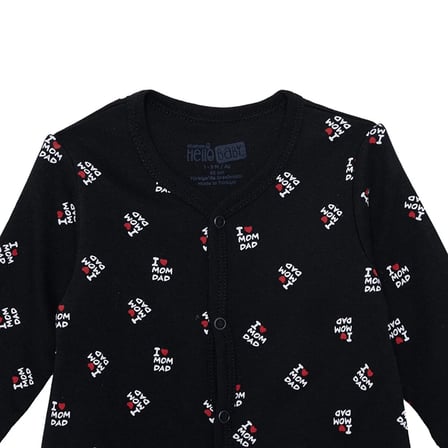 HelloBaby Unisex Tulum Slogan Baskılı Çıtçıtlı Bisiklet Yaka Uzun Kol Patikli