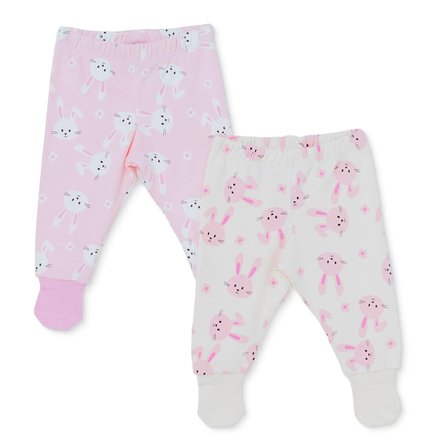 HelloBaby Kız Bebek 2li Pantolon Tavşan Baskılı Çoraplı