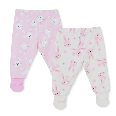 HelloBaby Kız Bebek 2li Pantolon Tavşan Baskılı Çoraplı
