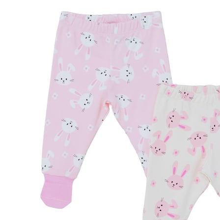 HelloBaby Kız Bebek 2li Pantolon Tavşan Baskılı Çoraplı