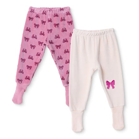 HelloBaby Kız Bebek 2li Pantolon Fiyonk Baskılı Çoraplı