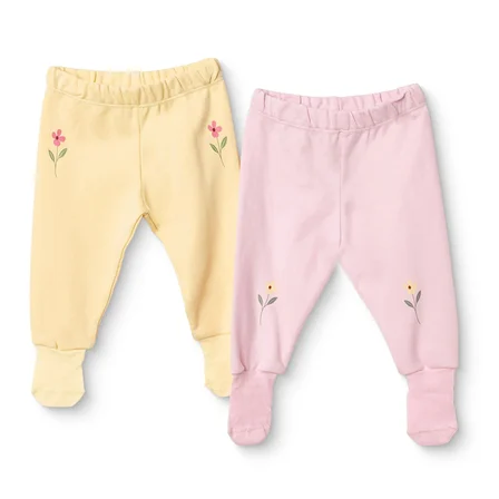 HelloBaby Kız Bebek 2li Pantolon Çiçek Baskılı Çoraplı