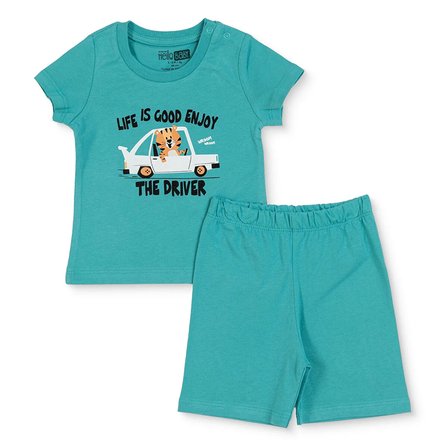 HelloBaby Erkek Bebek Pijama Takımı Taşıtlar Baskılı Çıtçıtlı Bisiklet Yaka Kısa Kol Reçme