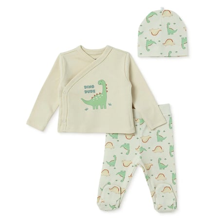 HelloBaby Erkek Bebek Zıbın-Şapka-Alt Hayvan Baskılı Çıtçıtlı V Yaka Uzun Kol Patikli