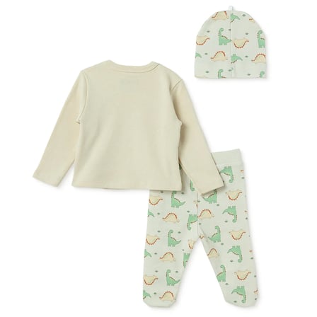 HelloBaby Erkek Bebek Zıbın-Şapka-Alt Hayvan Baskılı Çıtçıtlı V Yaka Uzun Kol Patikli