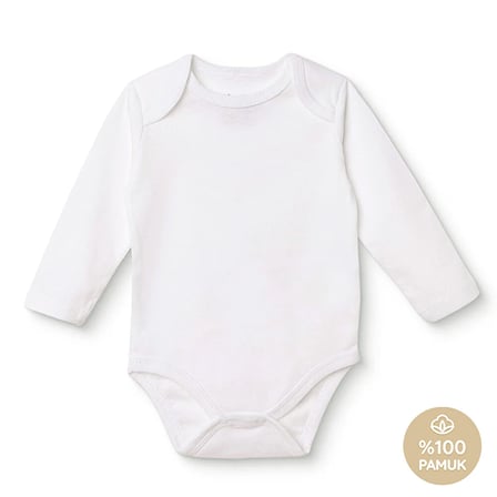 HelloBaby Unisex Beyaz Body Çıtçıtlı Bisiklet Yaka Uzun Kol Beyaz %100 Pamuk
