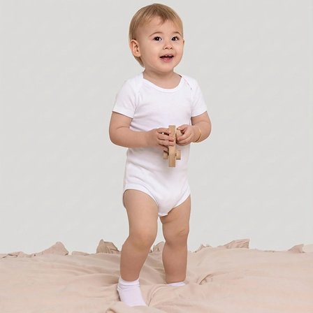 HelloBaby Unisex Beyaz Body Bisiklet Yaka Kısa Kol Beyaz