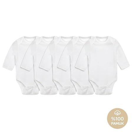 HelloBaby Unisex Beyaz Body Çıtçıtlı Bisiklet Yaka Uzun Kol Beyaz %100 Pamuk