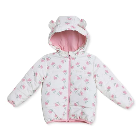 HelloBaby Kız Bebek Mont Çiçek Baskılı Fermuarlı Kapüşonlu Long Sleeve