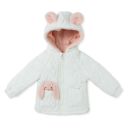 Midimod Kız Bebek Mont Tavşan Baskılı Fermuarlı Kapüşonlu Long Sleeve