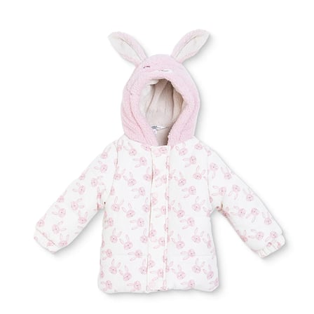 Midimod Kız Bebek Mont Tavşan Baskılı Fermuarlı Kapüşonlu Long Sleeve