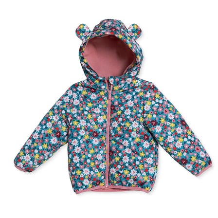 HelloBaby Kız Bebek Mont Çiçek Baskılı Fermuarlı Kapüşonlu Long Sleeve