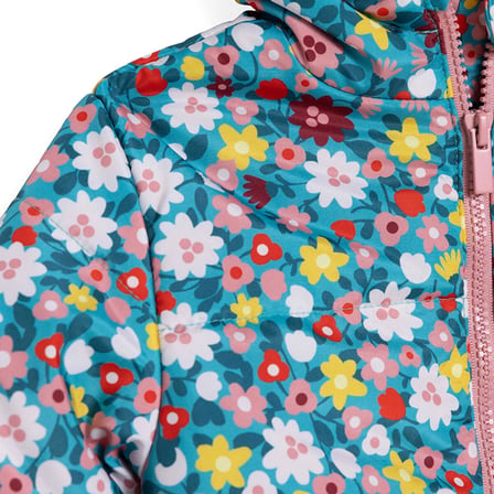 HelloBaby Kız Bebek Mont Çiçek Baskılı Fermuarlı Kapüşonlu Long Sleeve