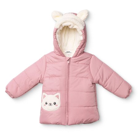 Midimod Kız Bebek Mont Hayvan Baskılı Fermuarlı Kapüşonlu Long Sleeve