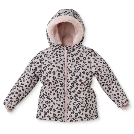 HelloBaby Kız Bebek Mont Leopar Baskılı Fermuarlı Kapüşonlu Uzun Kol