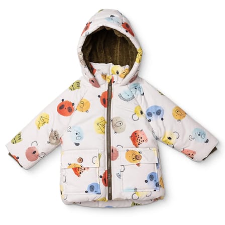 Midimod Erkek Bebek Mont Hayvan Baskılı Fermuarlı Kapüşonlu Long Sleeve