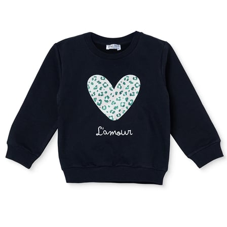 HelloBaby Kız Bebek Sweatshirt Kalp Baskılı Bisiklet Yaka Long Sleeve