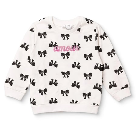 HelloBaby Kız Bebek Sweatshirt Fiyonk Baskılı Bisiklet Yaka Long Sleeve