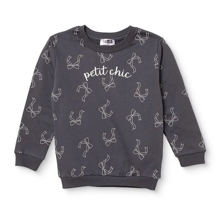 HelloBaby Kız Bebek Sweatshirt Fiyonk Baskılı Bisiklet Yaka Long Sleeve
