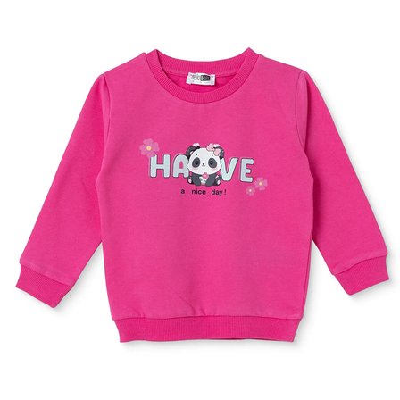 HelloBaby Kız Bebek Sweatshirt Yazı Baskılı Bisiklet Yaka Long Sleeve