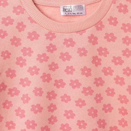 HelloBaby Kız Bebek Sweatshirt Çiçek Baskılı Bisiklet Yaka Long Sleeve