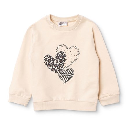 HelloBaby Kız Bebek Sweatshirt Kalp Baskılı Bisiklet Yaka Uzun Kol