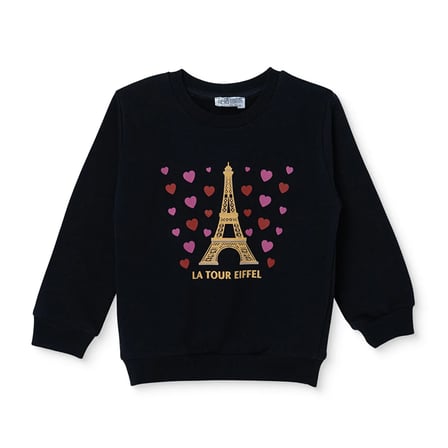 HelloBaby Kız Bebek Sweatshirt Kalp Baskılı Bisiklet Yaka Long Sleeve