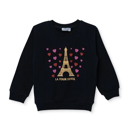 HelloBaby Kız Bebek Sweatshirt Kalp Baskılı Bisiklet Yaka Long Sleeve