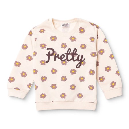 HelloBaby Kız Bebek Sweatshirt Çiçek Baskılı Bisiklet Yaka Long Sleeve