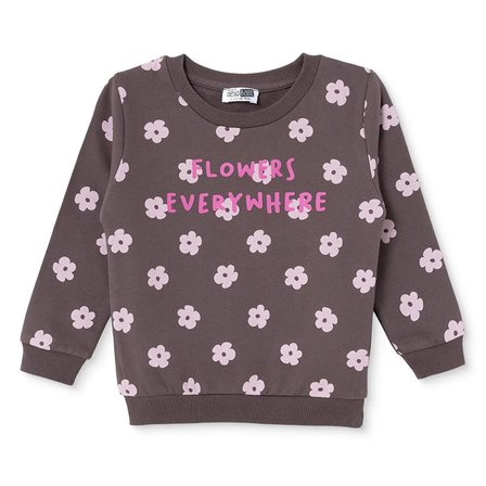 HelloBaby Kız Bebek Sweatshirt Çiçek Baskılı Bisiklet Yaka Long Sleeve