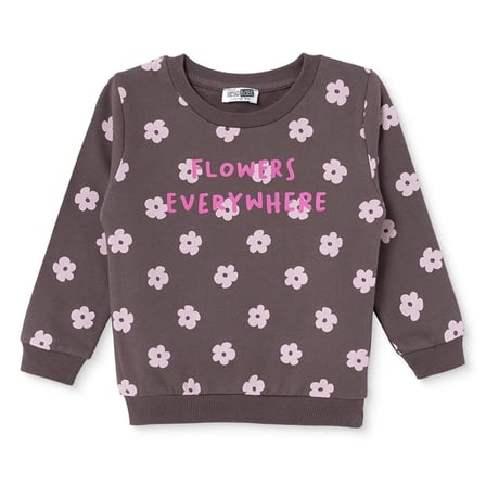HelloBaby Kız Bebek Sweatshirt Çiçek Baskılı Bisiklet Yaka Long Sleeve