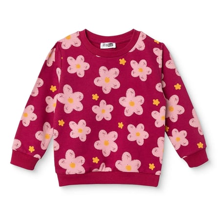 HelloBaby Kız Bebek Sweatshirt Çiçek Baskılı Bisiklet Yaka Uzun Kol