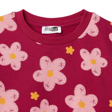 HelloBaby Kız Bebek Sweatshirt Çiçek Baskılı Bisiklet Yaka Uzun Kol