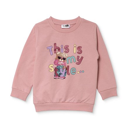 HelloBaby Kız Bebek Sweatshirt Yazı Baskılı Bisiklet Yaka Uzun Kol
