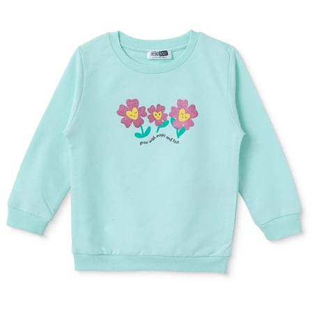 HelloBaby Kız Bebek Sweatshirt Çiçek Baskılı Bisiklet Yaka Uzun Kol