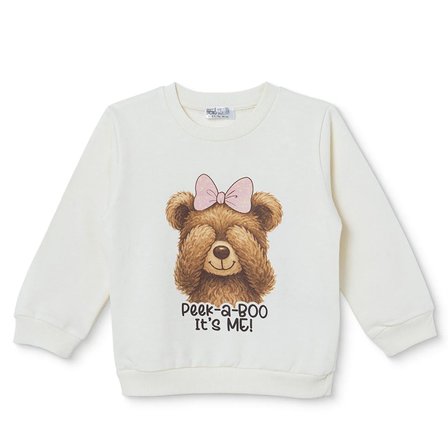 HelloBaby Kız Bebek Sweatshirt Ayı Baskılı Bisiklet Yaka Long Sleeve