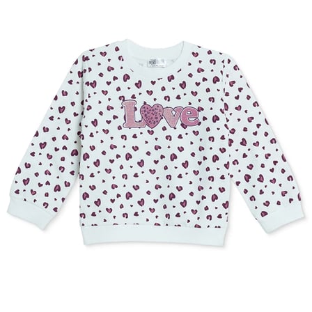 HelloBaby Kız Bebek Sweatshirt Kalp Baskılı Bisiklet Yaka Long Sleeve