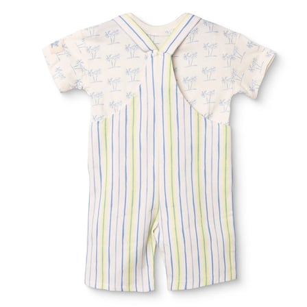 Mothercare Erkek Bebek Şort Salopet-Tshirt Çizgili Düğmeli Bisiklet Yaka Kısa Kol Reçme